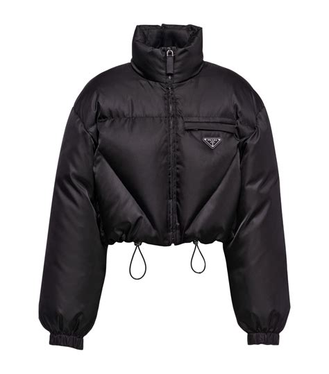 black prada puffer jacket cropped|prada re nylon puffer jacket.